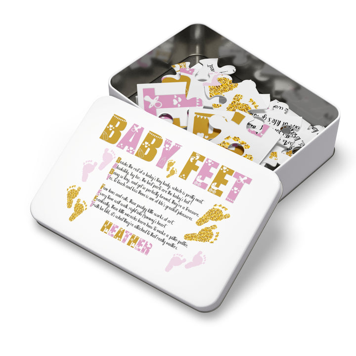 "Baby Feet" Acrostic Poem Jigsaw Puzzle - Pink and Gold - Personalized