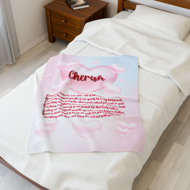 Cherish Acrostic Poem Velveteen Plush Blanket - Hearts-Clouds