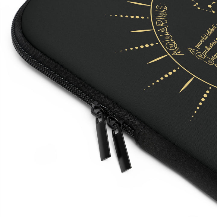 Aquarius Acrostic Poem Neoprene Laptop Sleeve - Solid Black Back