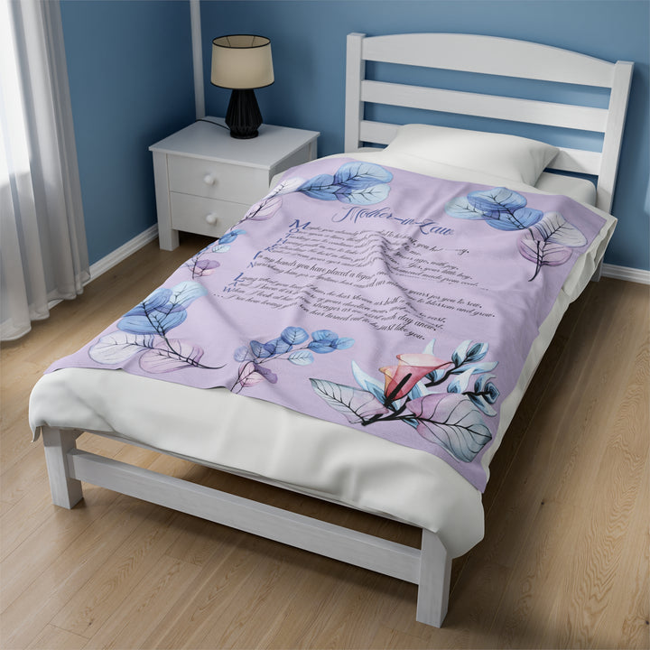 It's Just a Phrase Velveteen Plush Blanket with Acrostic Poem Spelling out "Mother-in-Law" - Transparent Flowers