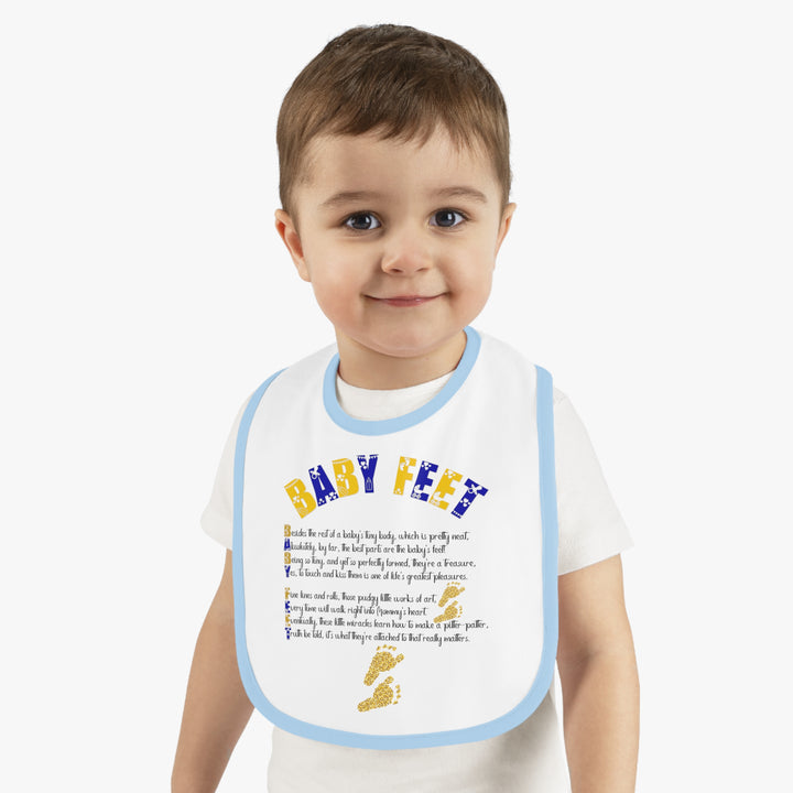 Baby Steps Acrostic Poem - Contrast Trim Jersey Bib - "Baby Feet" Gold Footprints