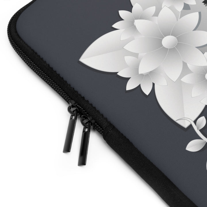 I Love You Neoprene Laptop Sleeve - Solid Black Back - White Flowers