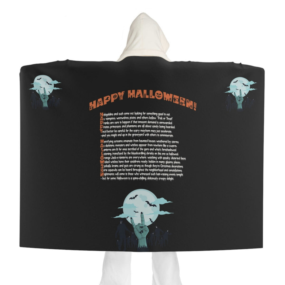 Happy Halloween Hooded Sherpa Fleece Blanket - Zombies - "Rock On" Hand - Black