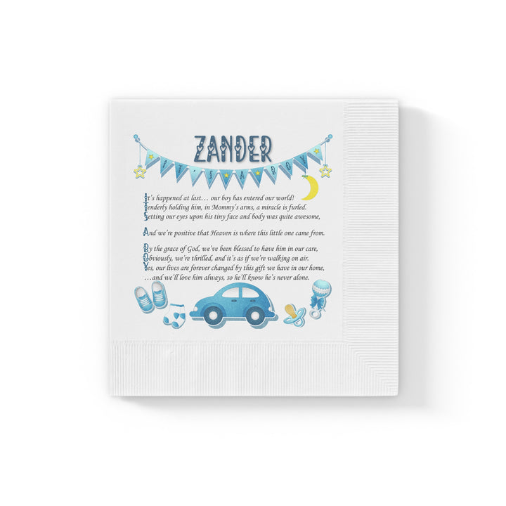 "It's a Boy" White Coined Napkins - Personalized