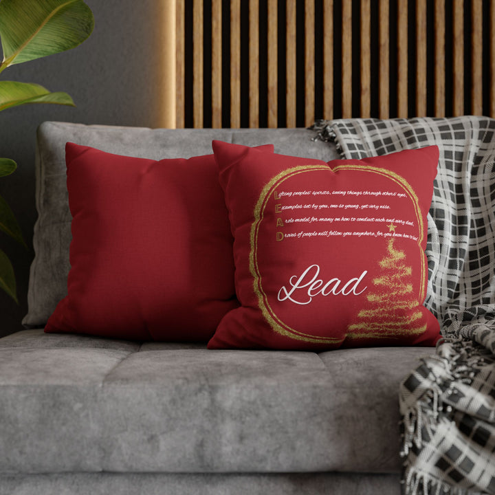 "Lead" Acrostic Poem Pillow Cover from "Learn, Lead, Believe" Collection - Red