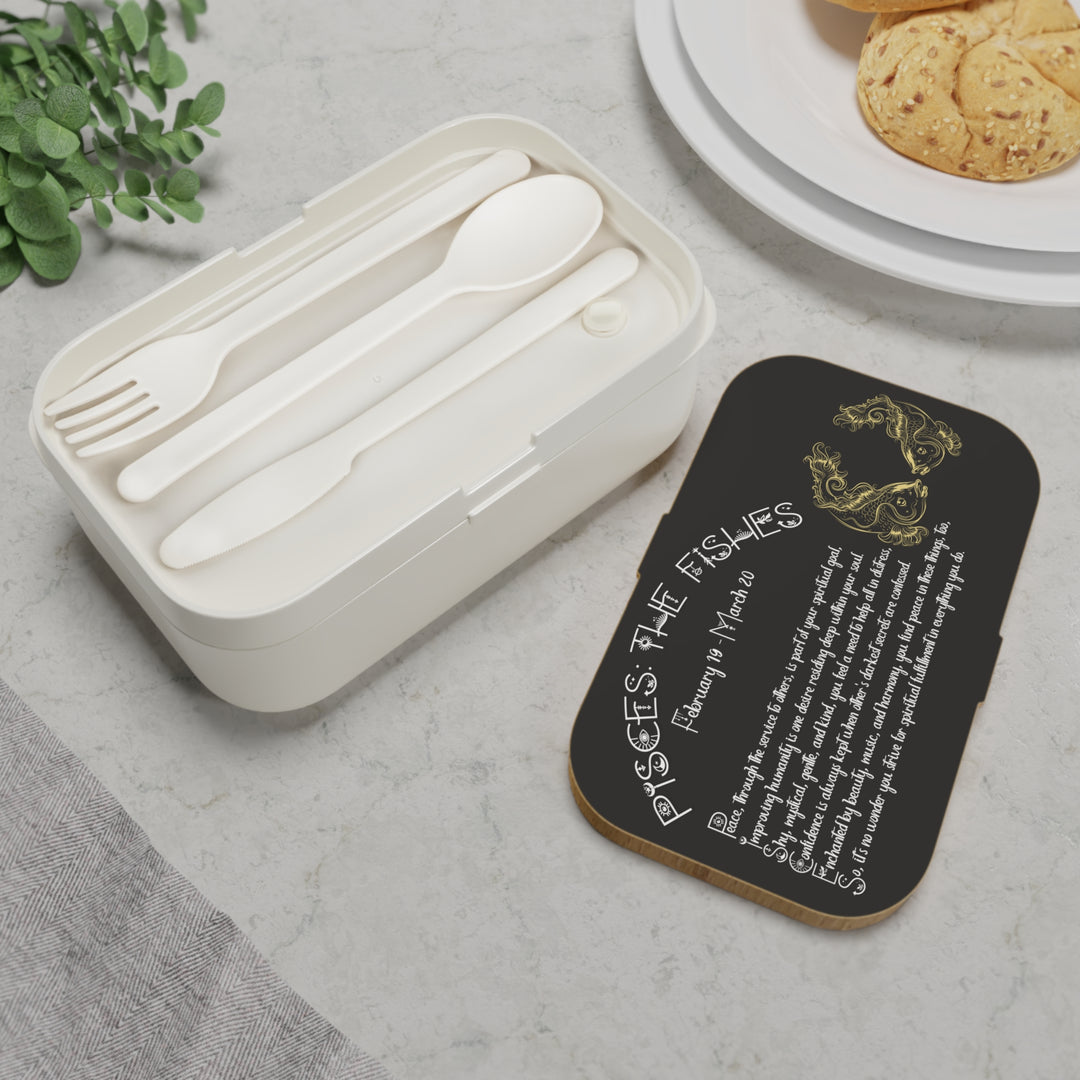 Pisces Acrostic Poem Bento Lunch Box - Wooden Lid