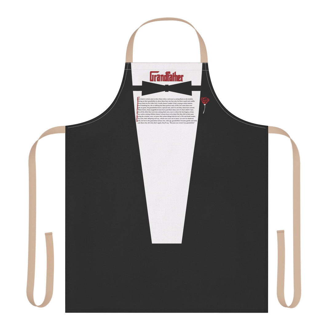 Black apron designed like a tuxedo with 'Grandfather' text on a white background