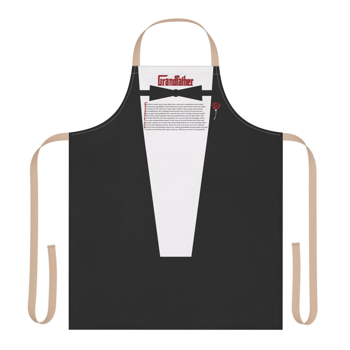 Black apron designed like a tuxedo with 'Grandfather' text on a white background