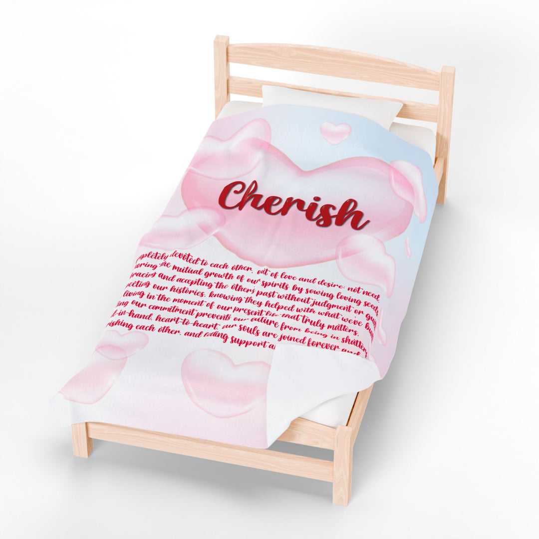 Cherish Acrostic Poem Velveteen Plush Blanket - Hearts-Clouds