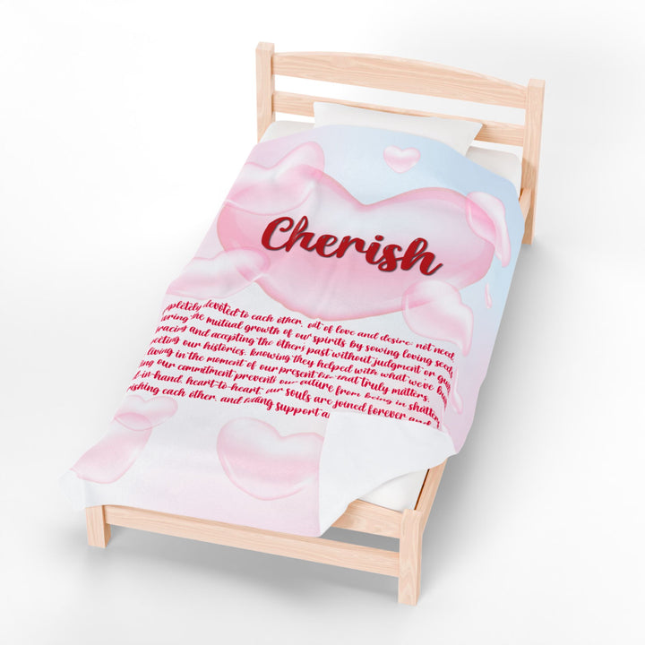 Cherish Acrostic Poem Velveteen Plush Blanket - Hearts-Clouds