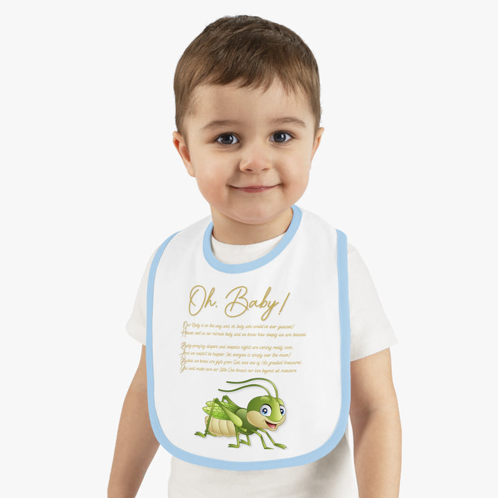 "Oh, Baby!" Acrostic Poem Contrast Trim Jersey Bib -Grasshopper