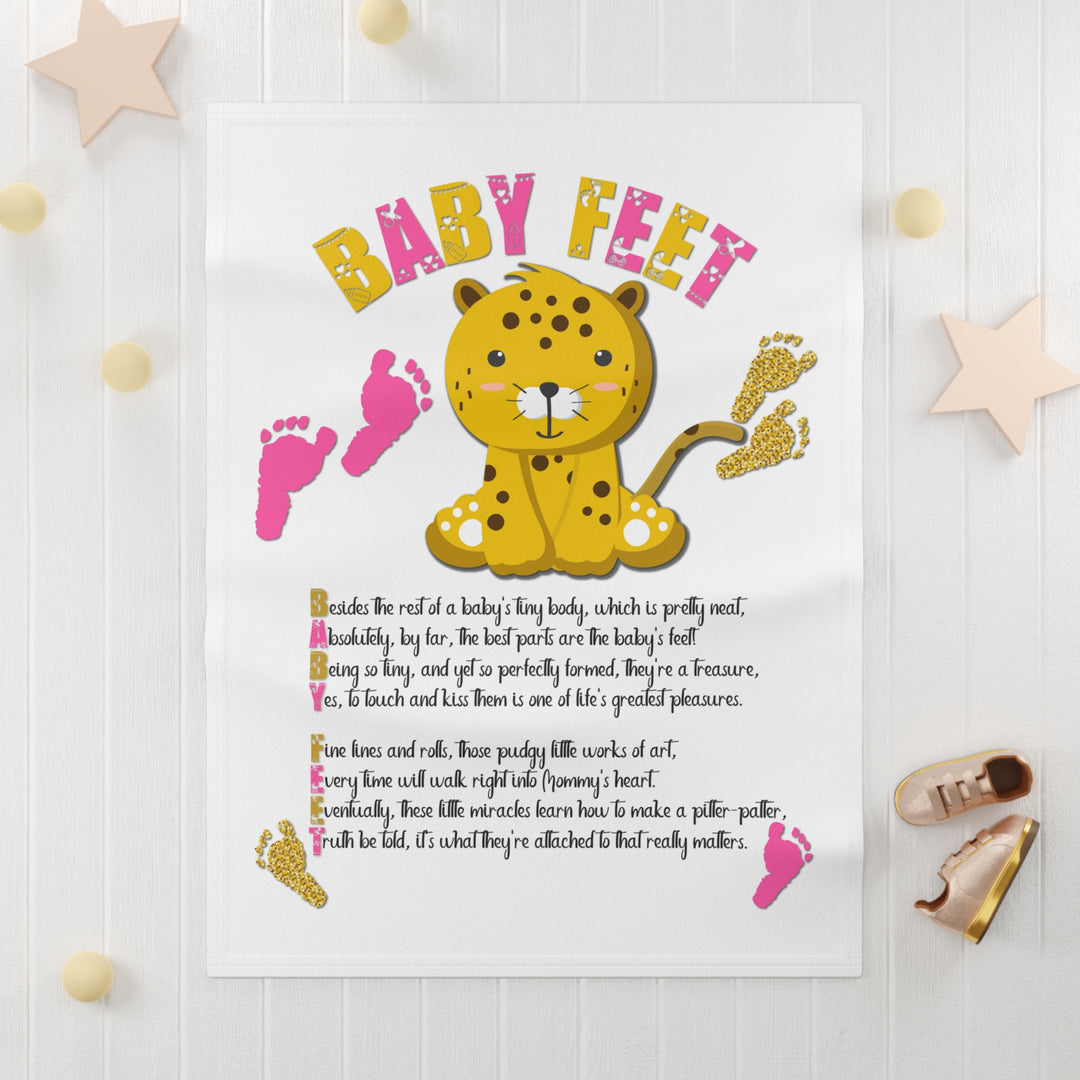 Baby Feet Acrostic Poem Blanket - Pink-Gold-  Baby Leopard
