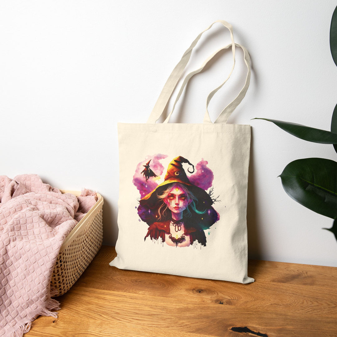 "Happy Halloween" Acrostic Poem Canvas Candy Tote Bag - Creepy Witch - No Personalization