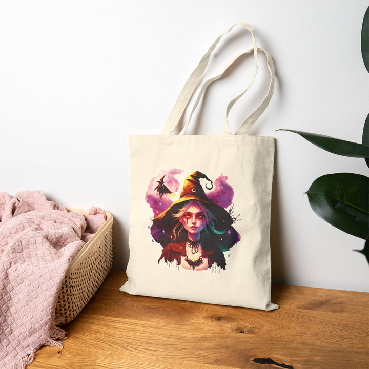 "Happy Halloween" Acrostic Poem Canvas Candy Tote Bag - Creepy Witch - No Personalization