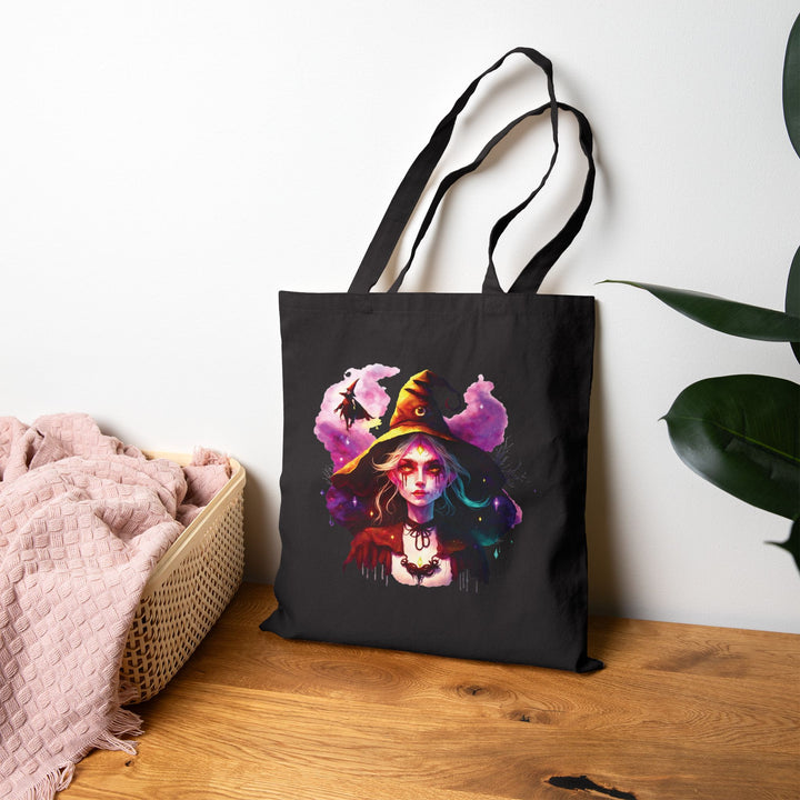 "Happy Halloween" Acrostic Poem Canvas Candy Tote Bag - Creepy Witch - No Personalization