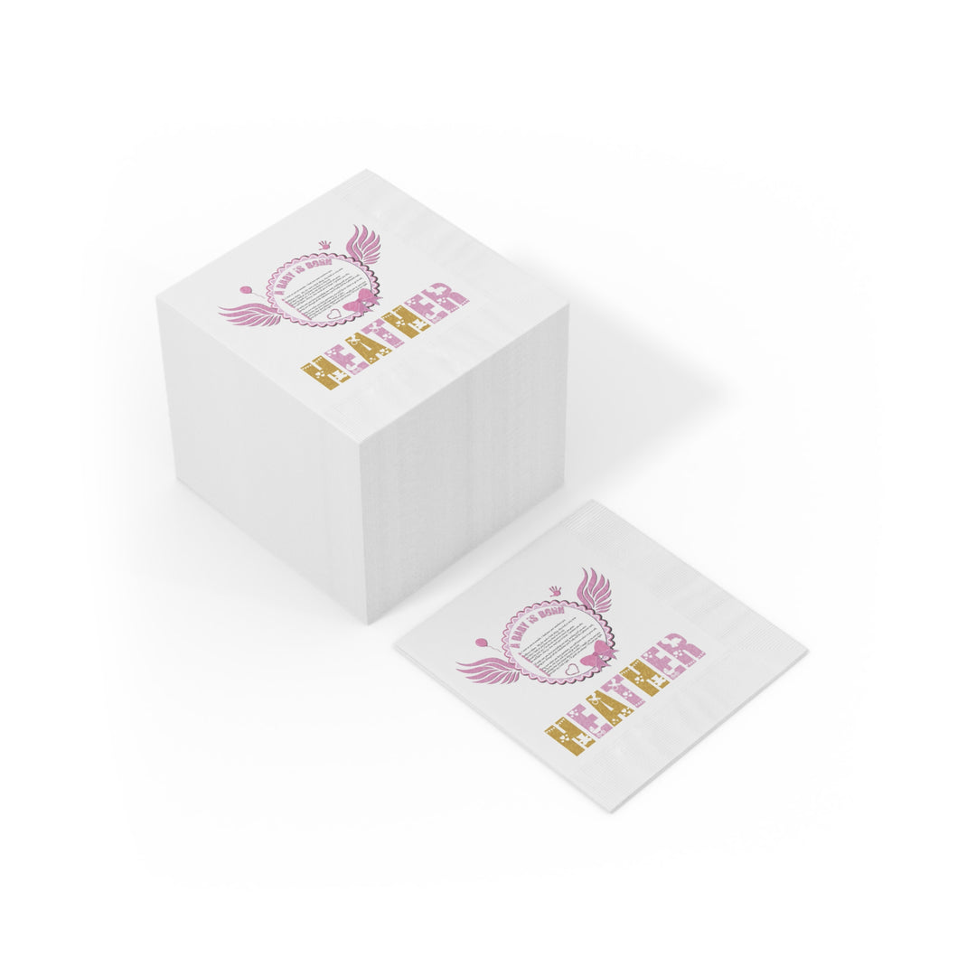 A Baby is Born Baby Shower Coined Napkins - Pink Wings - Personalized