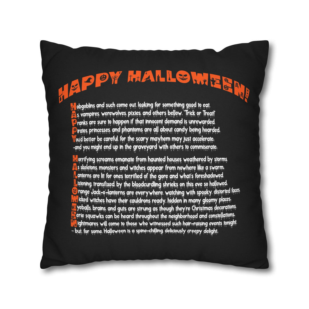"Happy Halloween" Acrostic Poem Square Pillow Cover - Creepy Pumpkin