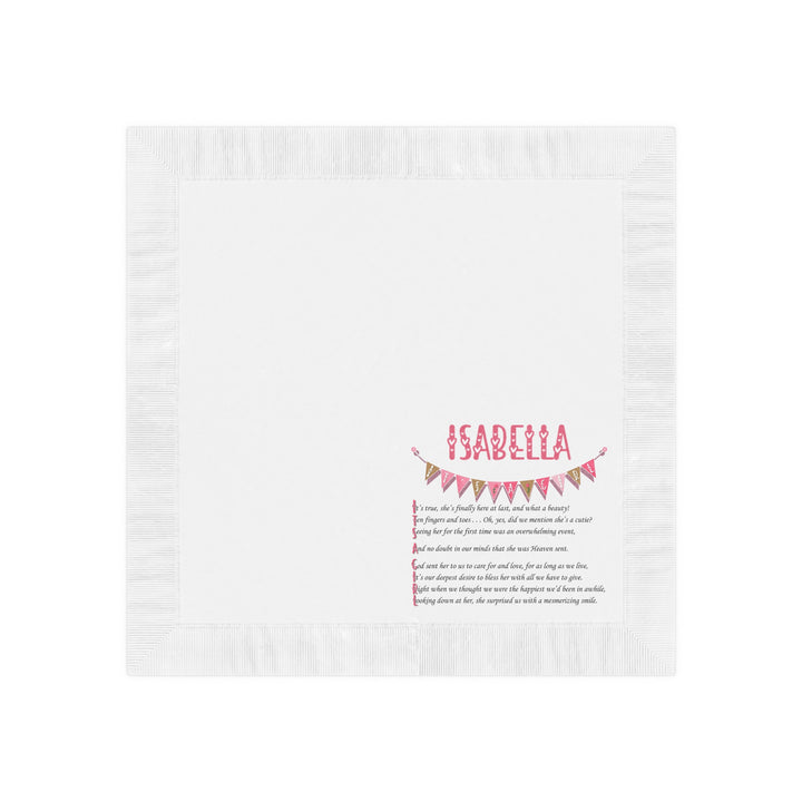 "It's a Girl" White Coined Napkins Baby Shower Napkins - Personalized