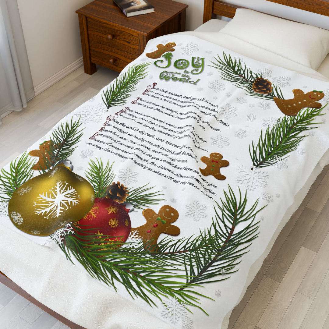 Joy to the World Acrostic Poem Velveteen Plush Blanket - Gingerbread and Ornament