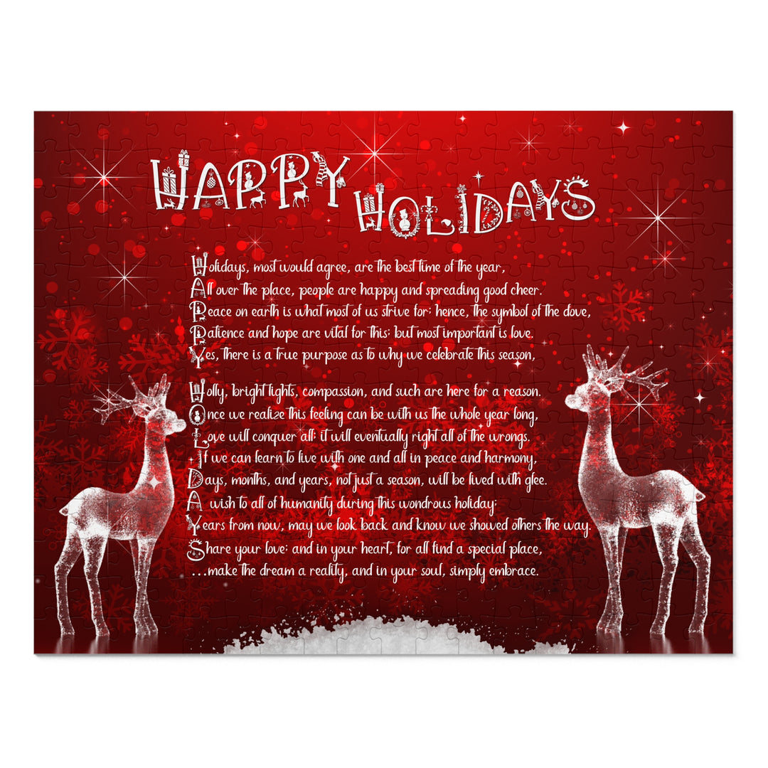 Happy Holidays Acrostic Poem Puzzle - Deer and Snow - Tin Box