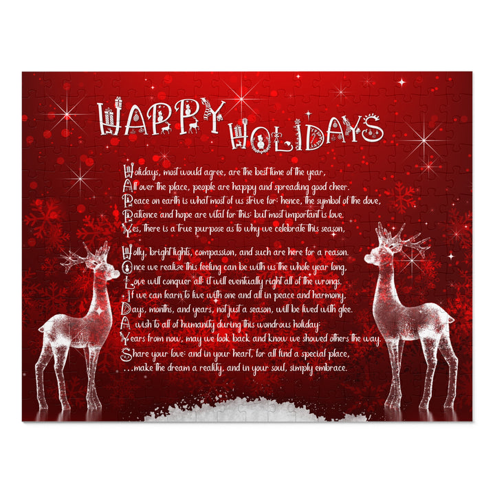 Happy Holidays Acrostic Poem Puzzle - Deer and Snow - Tin Box