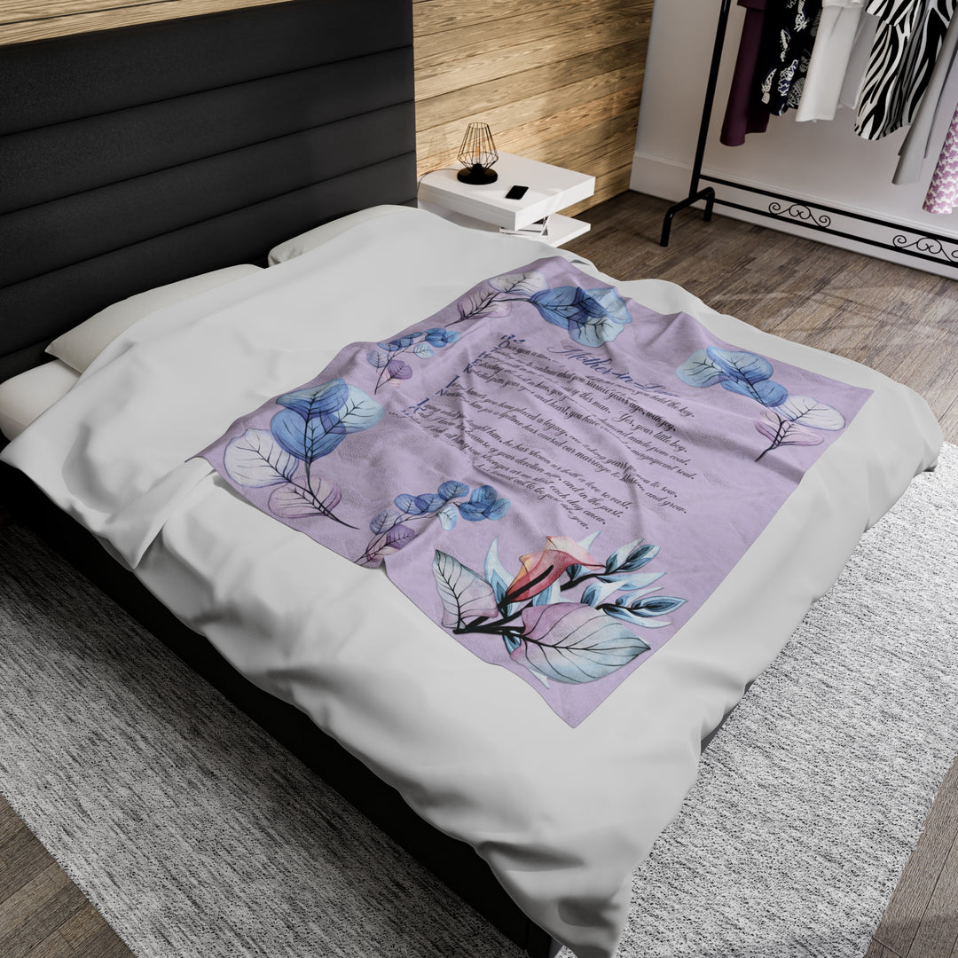 It's Just a Phrase Velveteen Plush Blanket with Acrostic Poem Spelling out "Mother-in-Law" - Transparent Flowers