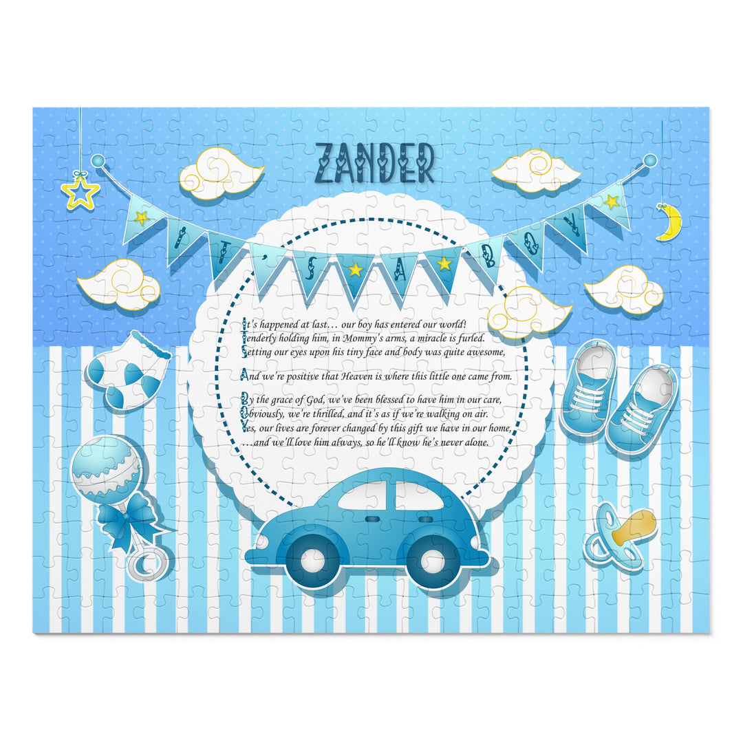 It's a Boy Acrostic Poem Puzzle - Blue Stripes - Tin Box - Personalized