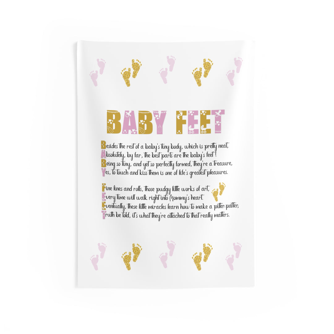 "Baby Feet" Acrostic Poem Baby Shower Backdrop - Pink and Gold - No Personalization