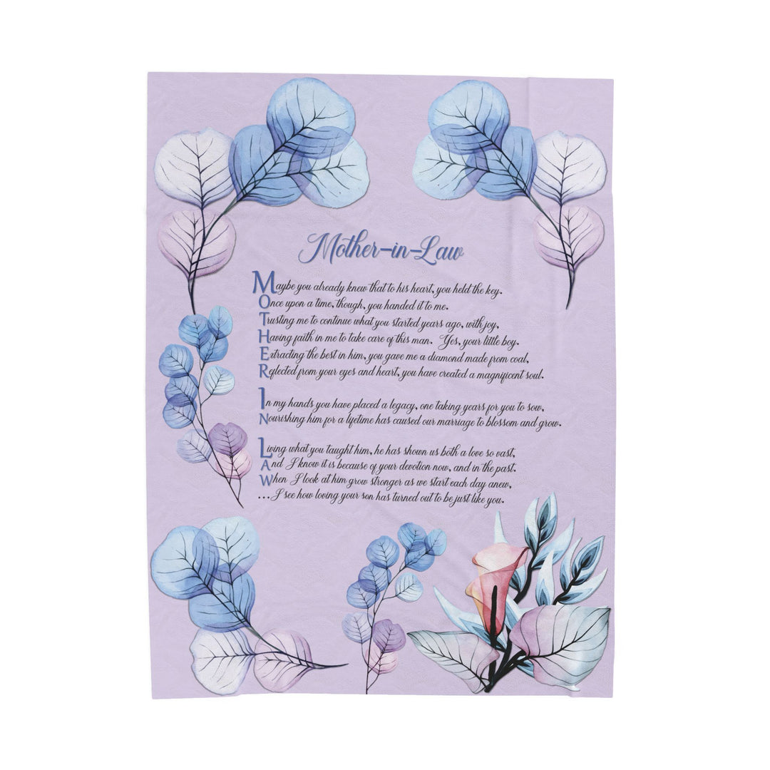 Mother-in-Law Acrostic Poem Velveteen Plush Blanket - Transparent Flowers