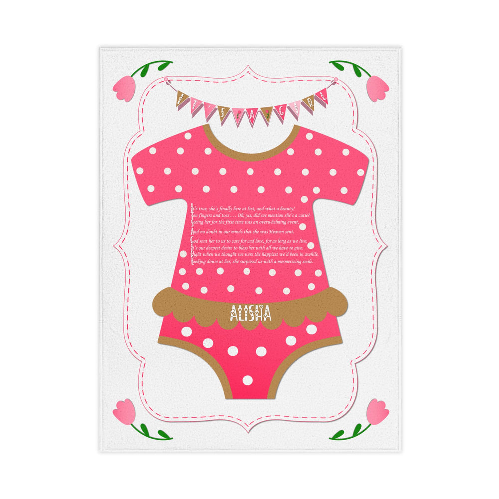 It's a Girl acrostic poem pink blanket with polka dot baby bodysuit design  white background