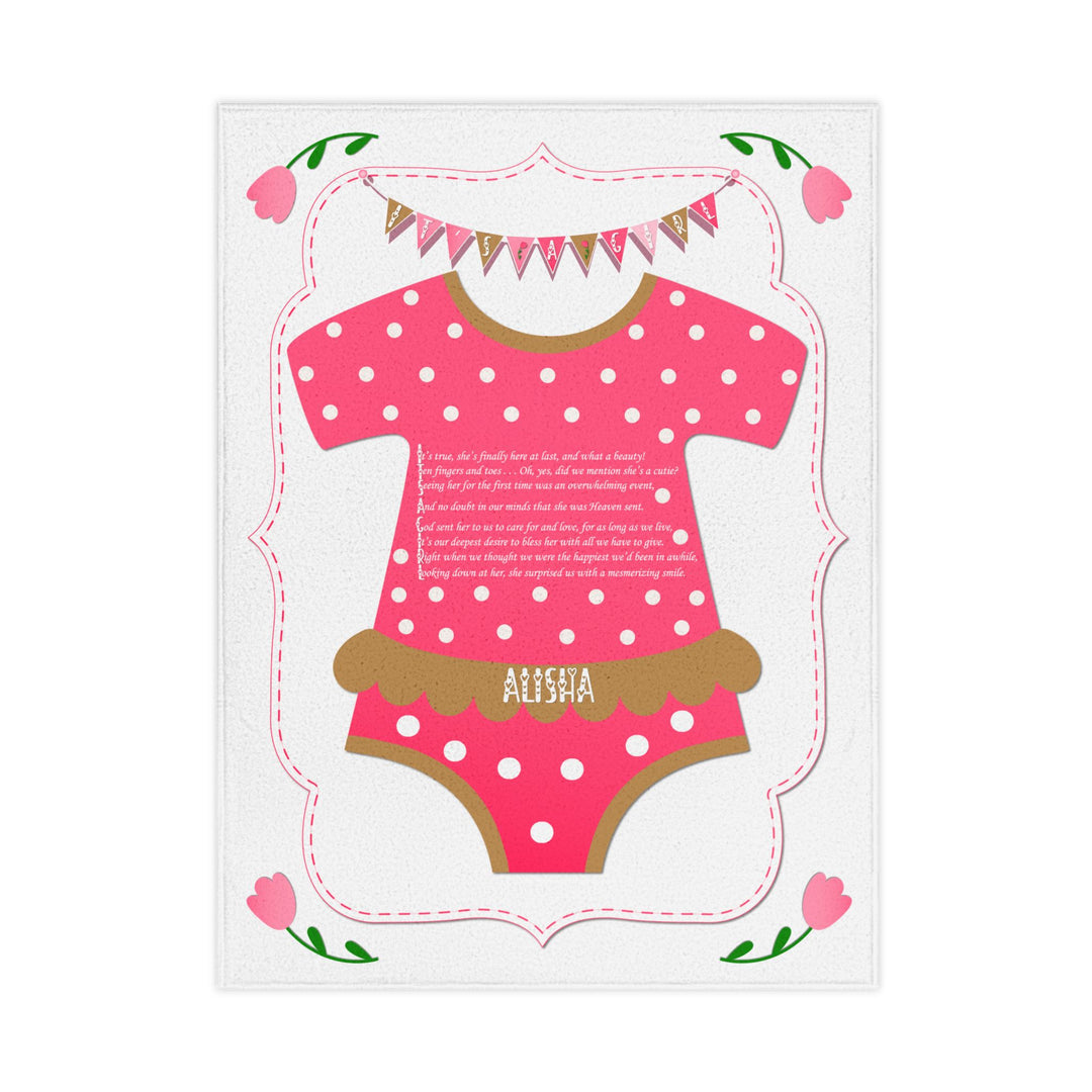 It's a Girl acrostic poem pink blanket with polka dot baby bodysuit design  white background