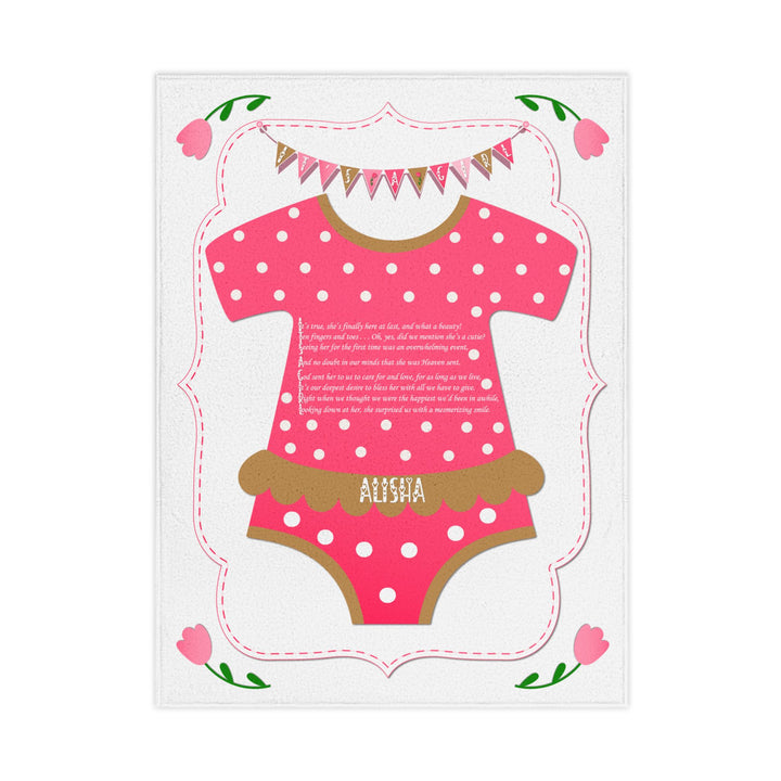 It's a Girl acrostic poem pink blanket with polka dot baby bodysuit design  white background