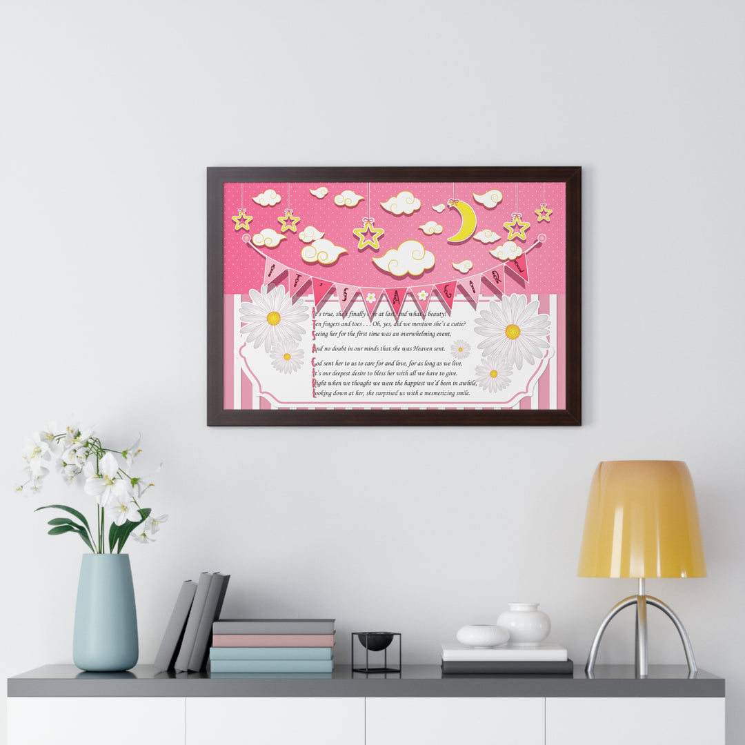 Baby Steps "It's a Girl" Framed Print - Pink Stripes -No Personalization