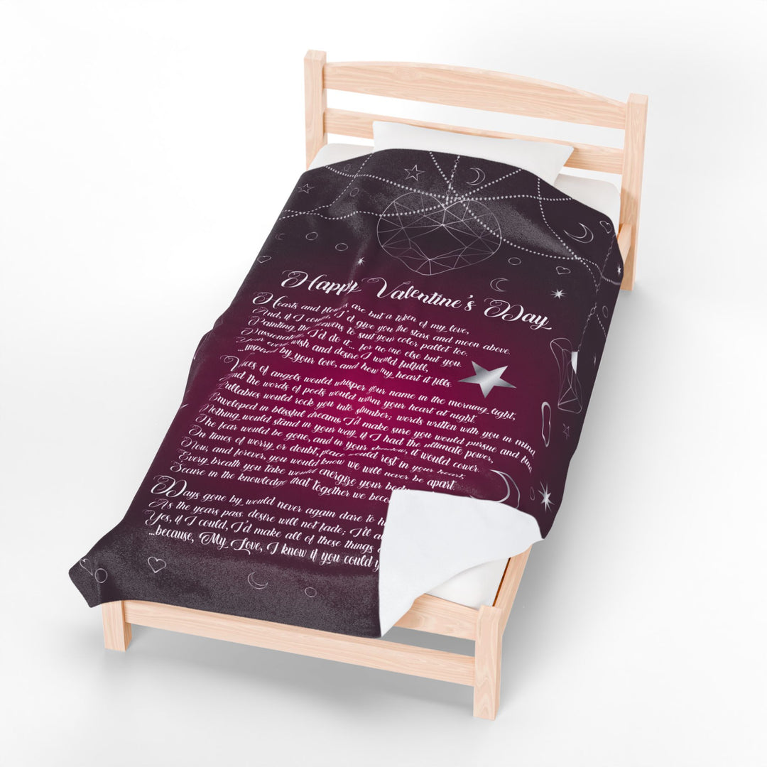 "Happy Valentine's Day" Acrostic Poem Velveteen Plush Blanket - Hearts-Stars