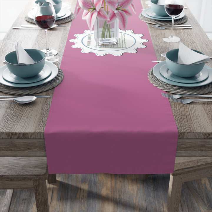 “A Baby is Born” Table Runner - Baby Items Font - Pink - No Personalization