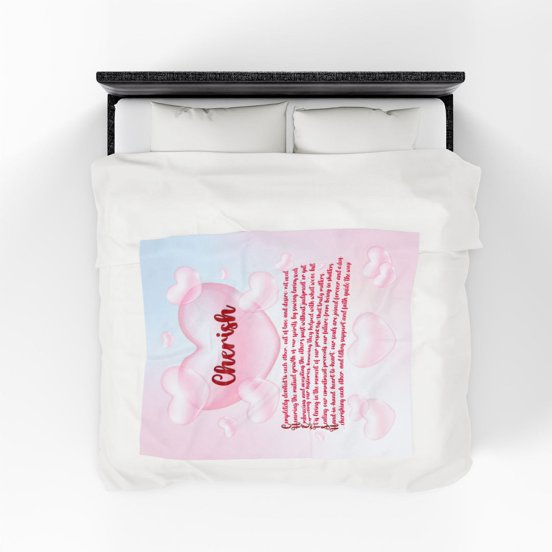 Cherish Acrostic Poem Velveteen Plush Blanket - Hearts-Clouds