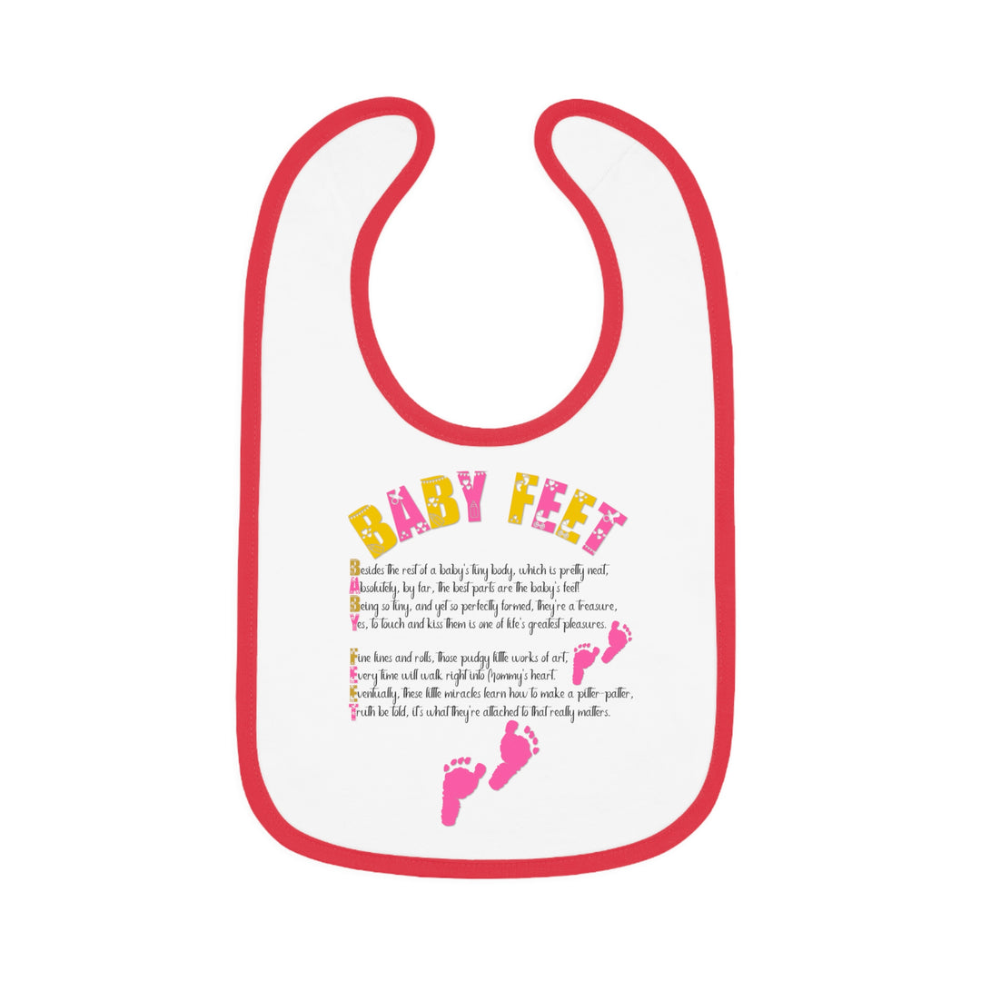 Baby Steps Acrostic Poem - Contrast Trim Jersey Bib - "Baby Feet" Pink Footprints