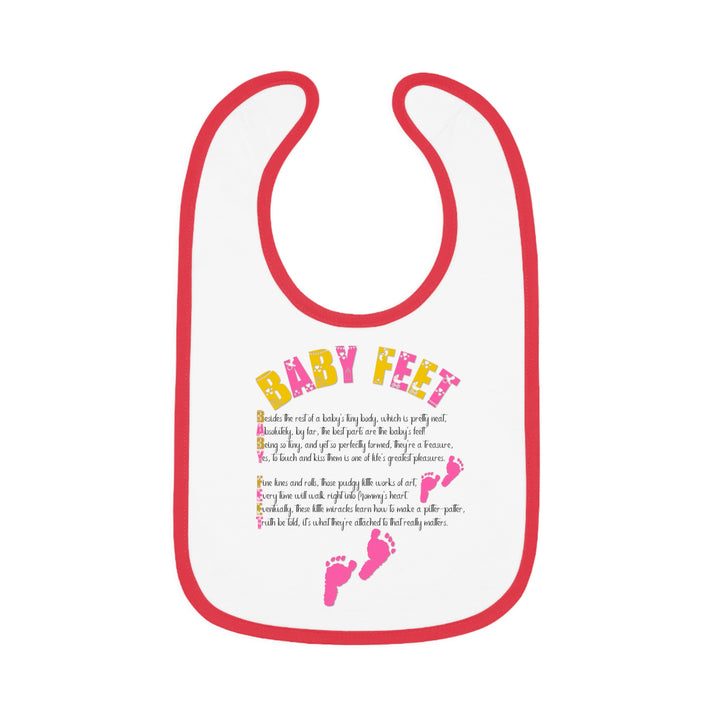 Baby Steps Acrostic Poem - Contrast Trim Jersey Bib - "Baby Feet" Pink Footprints