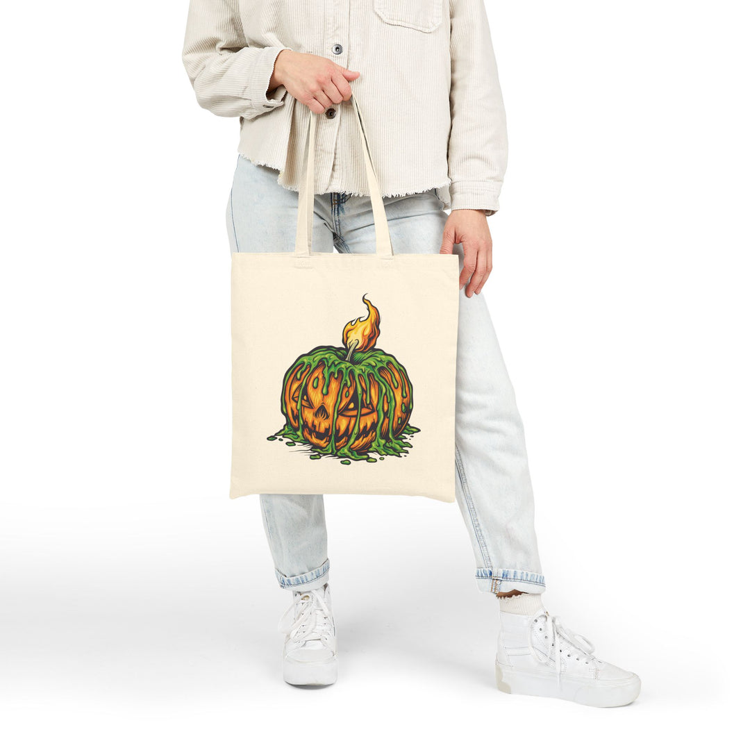 "Happy Halloween" Acrostic Poem Canvas Candy Tote Bag - Creepy Pumpkin - No Personalization