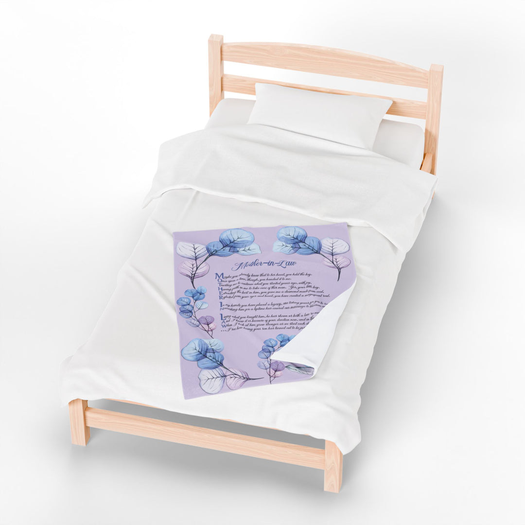 Mother-in-Law Acrostic Poem Velveteen Plush Blanket - Transparent Flowers