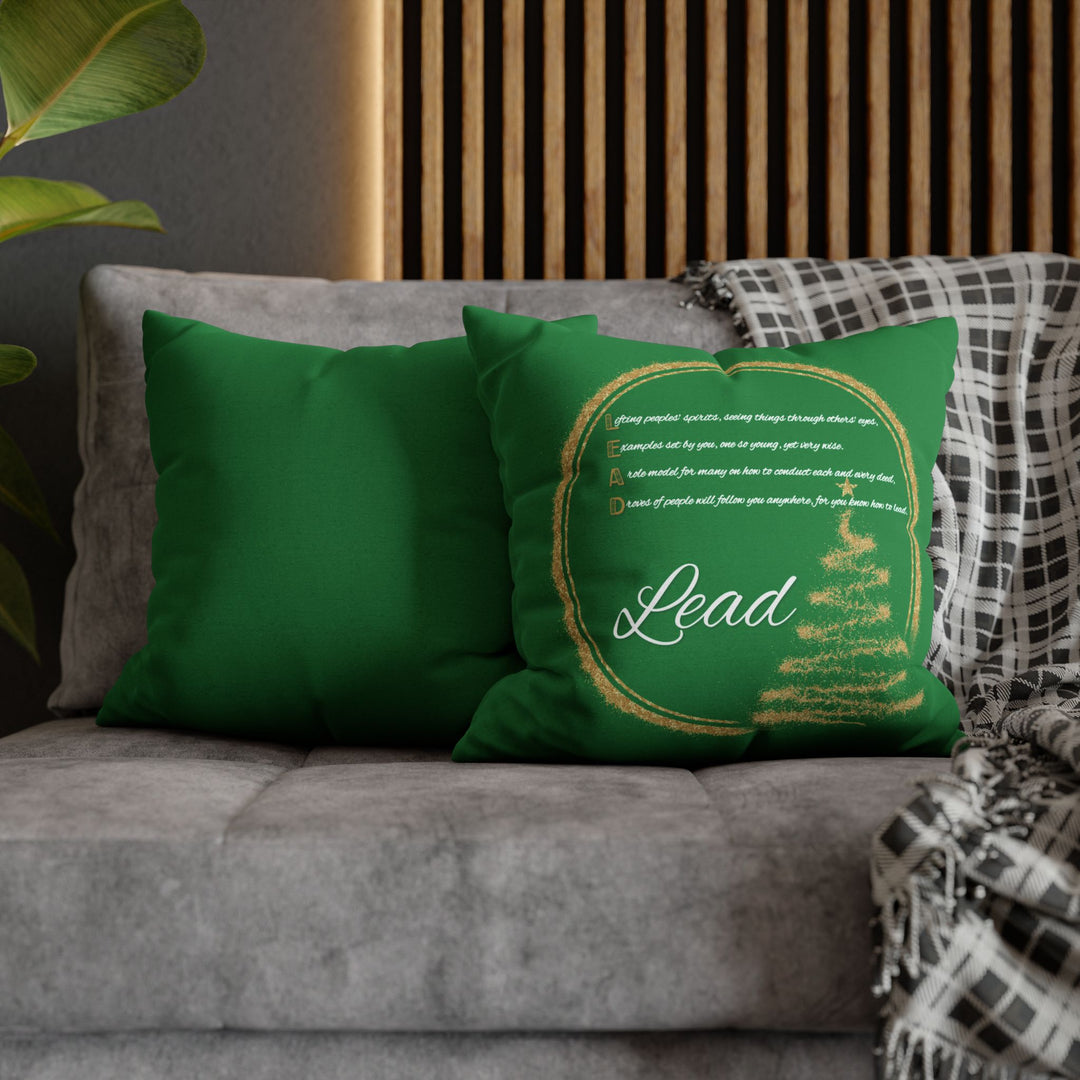 "Lead" Acrostic Poem Pillow Cover from "Learn, Lead, Believe" Collection - Green