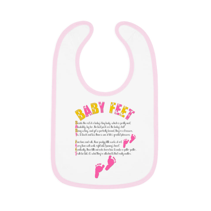 Baby Steps Acrostic Poem - Contrast Trim Jersey Bib - "Baby Feet" Pink Footprints