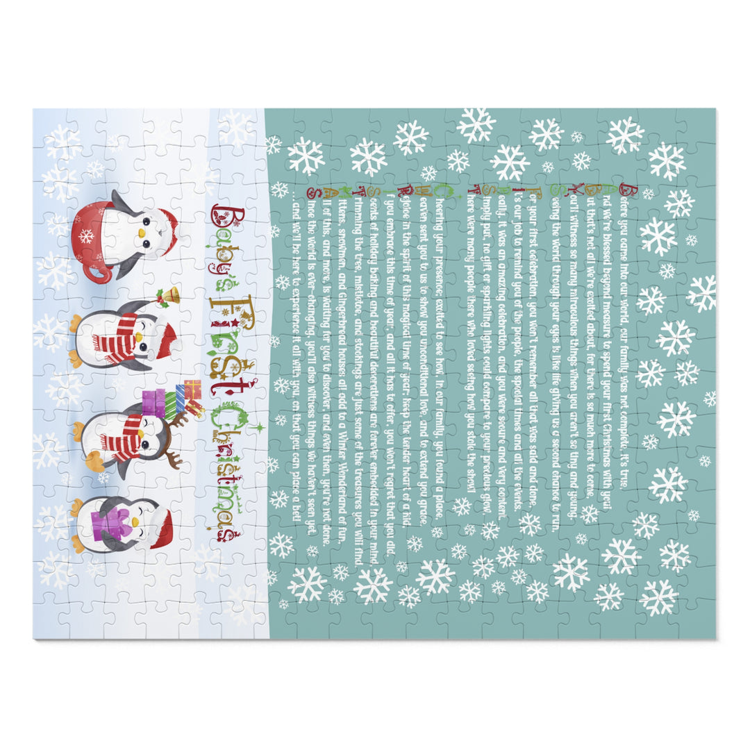 Baby's First Christmas Acrostic Poem Jigsaw Puzzle - Gingerbread - Penguins - Tin Box