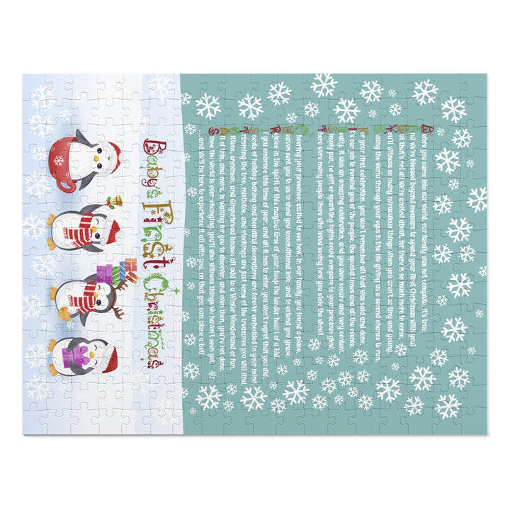 Baby's First Christmas Acrostic Poem Jigsaw Puzzle - Gingerbread - Penguins - Tin Box