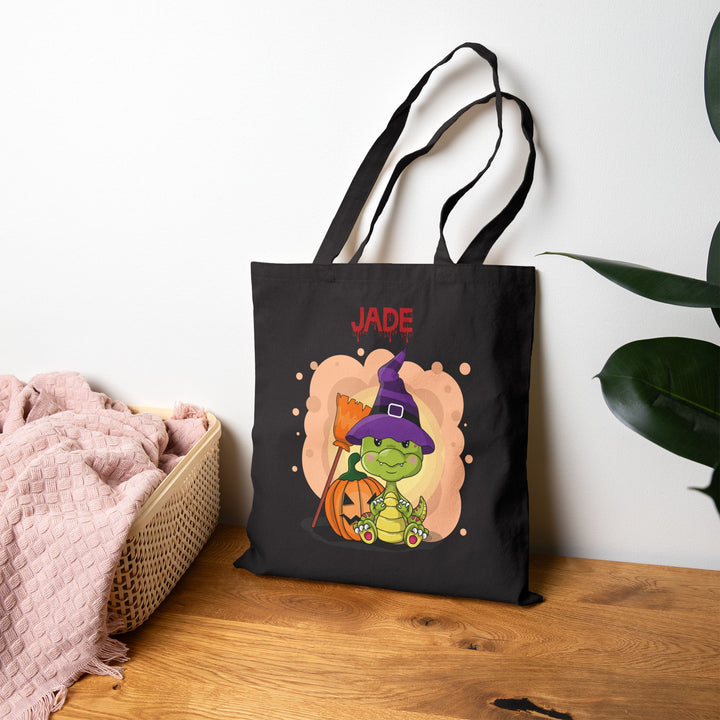 "Happy Halloween" Acrostic Poem Canvas Candy Tote Bag - Baby Dragon - Personalized