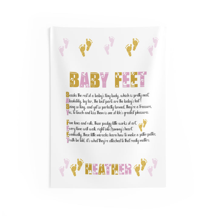 "Baby Feet" Acrostic Poem Baby Shower Backdrop - Pink and Gold - Personalized