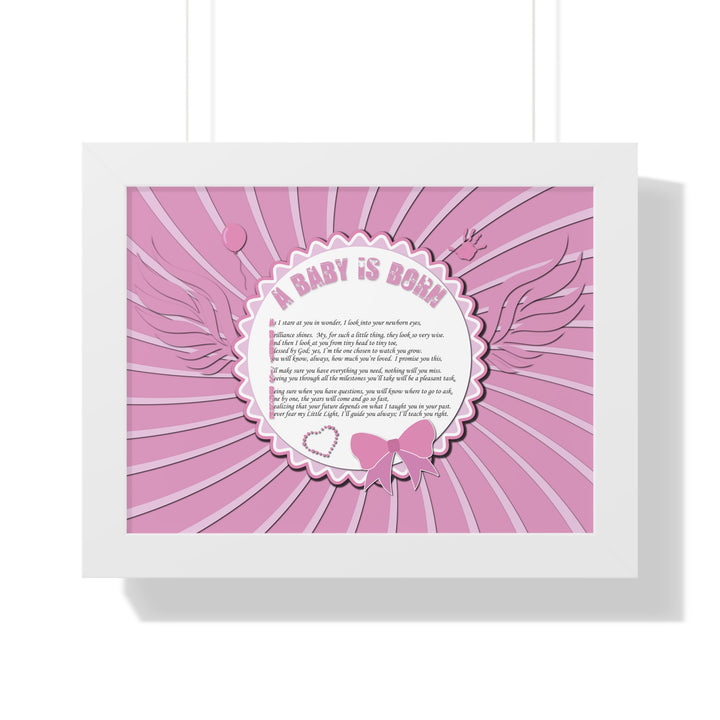 Baby Steps Acrostic Poem Framed Print "A Baby is Born" - Pink