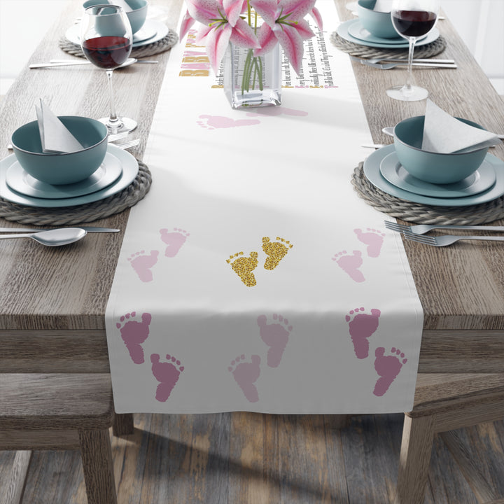 “Baby Feet” Table Runner - Pink-Gold - No Personalization