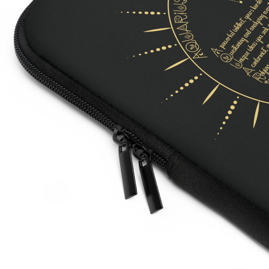 Aquarius Acrostic Poem Neoprene Laptop Sleeve - Solid Black Back