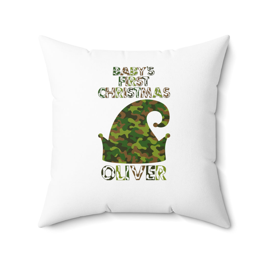 "Baby's First Christmas" Acrostic Poem Pillow - Camo Elf Hat- Personalized